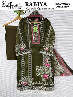 Saffron Cotton Rabiya Karachi Vol 02  Kurti Pant with Dupatta readymade suit catalogs