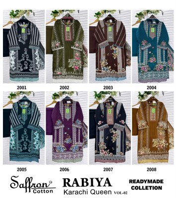 Saffron Cotton Rabiya Karachi Vol 02  Kurti Pant with Dupatta readymade suit catalogs