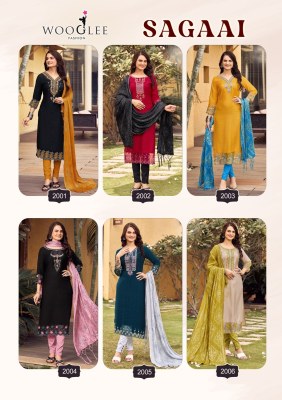 Sagaai by Wooglee Handwork fancy kurti pant and dupatta catalogue at affordable rate readymade suit catalogs