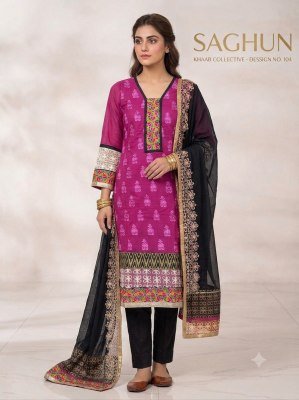 Saghun Chanderi Embroidered Suit with Chiffon Dupatta Amavi