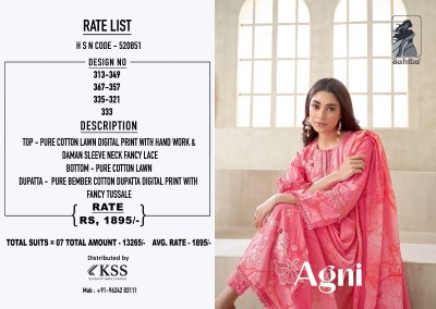 Sahiba by Agni pure cotton lawn digital embroidered Pakistani suit catalogue at wholesale price pakistani suit catalogs