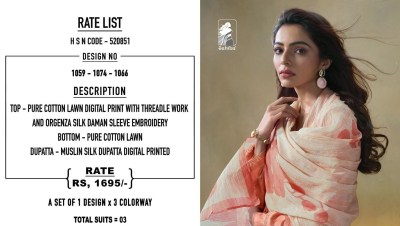 Sahiba by Kantha pure cotton lawn digital printed unstitched dress material catalogue at low rate salwar kameez catalogs