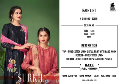 Sahiba by Surkh Pure cotton lawn printed hand work unstitched dress material catalogue salwar kameez catalogs