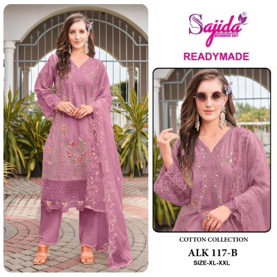 Sajida Designer Suit 117 Pure Camric Cotton Kurti Pant Embroidered And Kota Checks Work Latkan Dupatta Wholesale wholesale catalogs