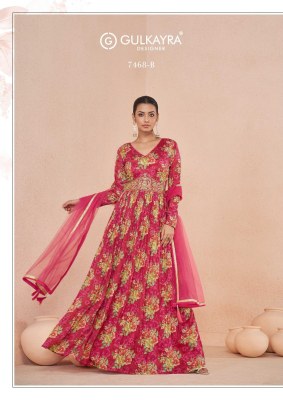 7468 B by Gulkayra designer elegance printed long gown catalogue  Gulkayra Designer 