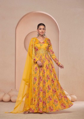 7468 B by Gulkayra designer elegance printed long gown catalogue  gown catalogs
