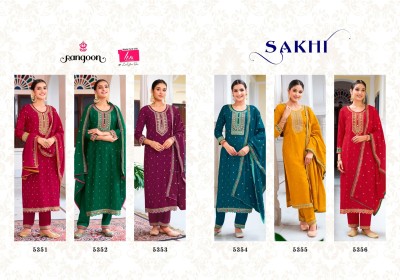 Sakhi by Rangoon Fancy embroidered kurti pant and dupatta catalogue at amaviexpo readymade suit catalogs