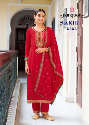 Sakhi by Rangoon Fancy embroidered kurti pant and dupatta catalogue at amaviexpo readymade suit catalogs