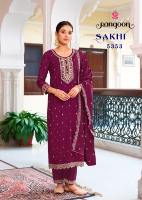 Sakhi by Rangoon Fancy embroidered kurti pant and dupatta catalogue at amaviexpo readymade suit catalogs