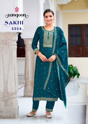 Sakhi by Rangoon Fancy embroidered kurti pant and dupatta catalogue at amaviexpo readymade suit catalogs