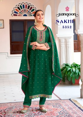 Sakhi by Rangoon Fancy embroidered kurti pant and dupatta catalogue at amaviexpo readymade suit catalogs