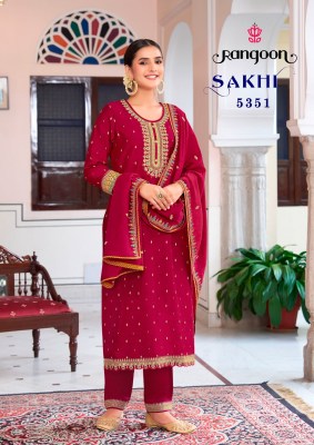Sakhi by Rangoon Fancy embroidered kurti pant and dupatta catalogue at amaviexpo readymade suit catalogs
