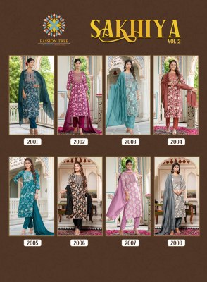 Sakhiya vol 2 by Passion tree heavy reyon procian foil printed readymade suit catalogue at affordable rate readymade suit catalogs
