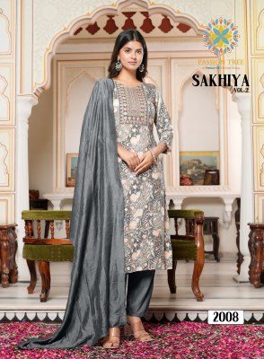 Sakhiya vol 2 by Passion tree heavy reyon procian foil printed readymade suit catalogue at affordable rate readymade suit catalogs