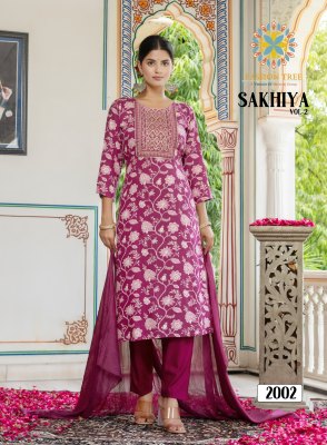 Sakhiya vol 2 by Passion tree heavy reyon procian foil printed readymade suit catalogue at affordable rate readymade suit catalogs