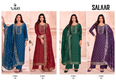 Salaar by Naari pure muslin jaquacard top bottom and dupatta dress material catalogue at affordable rate salwar kameez catalogs