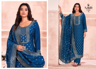 Salaar by Naari pure muslin jaquacard top bottom and dupatta dress material catalogue at affordable rate salwar kameez catalogs