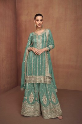 Saloni by Gulkayra Designer Real simar silk embroidered free size Suit with palazzo and dupatta catalogue  readymade suit catalogs