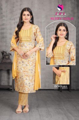Samara Suffy Gold Vol 2 Capsule Print Suit Kurti Pant  with Sikvans Embroidery And Chiffon Siburi Dupatta Wholesale  kurtis catalogs