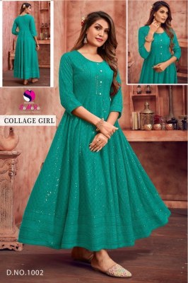 Samara by College girl fancy reyon shiffli work long kurti catalogue at low rate kurtis catalogs