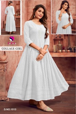 Samara by College girl fancy reyon shiffli work long kurti catalogue at low rate kurtis catalogs