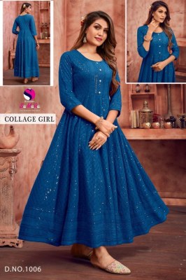 Samara by College girl fancy reyon shiffli work long kurti catalogue at low rate kurtis catalogs