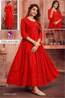 Samara by College girl fancy reyon shiffli work long kurti catalogue at low rate kurtis catalogs
