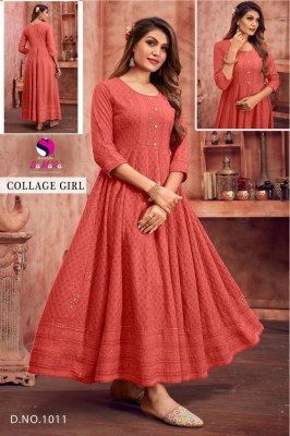 Samara by College girl fancy reyon shiffli work long kurti catalogue at low rate kurtis catalogs