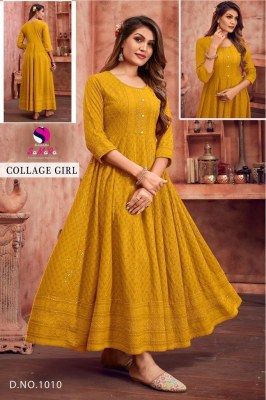 Samara by College girl fancy reyon shiffli work long kurti catalogue at low rate kurtis catalogs