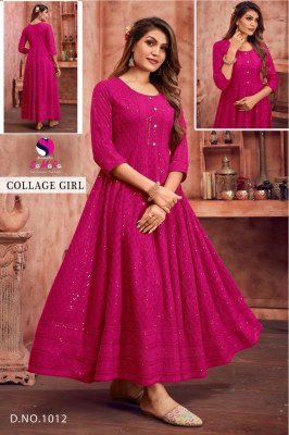 Samara by College girl fancy reyon shiffli work long kurti catalogue at low rate kurtis catalogs