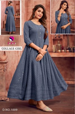 Samara by College girl fancy reyon shiffli work long kurti catalogue at low rate kurtis catalogs