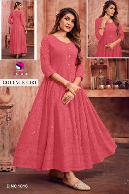 Samara by College girl fancy reyon shiffli work long kurti catalogue at low rate kurtis catalogs