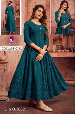 Samara by College girl fancy reyon shiffli work long kurti catalogue at low rate kurtis catalogs