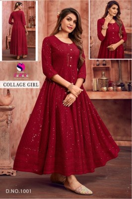 Samara by College girl fancy reyon shiffli work long kurti catalogue at low rate kurtis catalogs