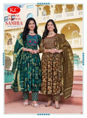 Samira vol 4 by Navkar K C reyon foil printed Best Quality top bottom and dupatta collection at amavi expo readymade suit catalogs