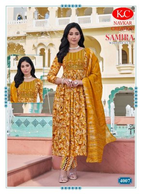 Samira vol 4 by Navkar K C reyon foil printed Best Quality top bottom and dupatta collection at amavi expo readymade suit catalogs
