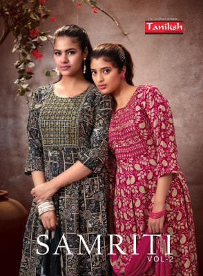 Samriti vol 2 by Taniksh peinted reyon embroidered neck readymade suit catalogue at affordable rate wholesale catalogs
