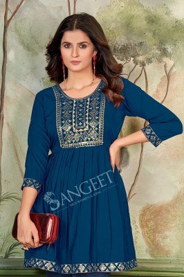 Sangeet Aashini Malai Rayon Top with Gold Embroidery And Sequence Work Wholesale kurtis catalogs