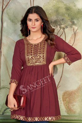 Sangeet Aashini Malai Rayon Top with Gold Embroidery And Sequence Work Wholesale kurtis catalogs
