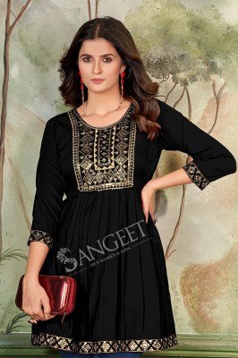 Sangeet Aashini Malai Rayon Top with Gold Embroidery And Sequence Work Wholesale kurtis catalogs