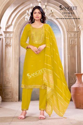 Sangeet Devika-1 PV Silk Embroidered Kurti Pant with Silk Sequins Dupatta Set kurti pant with dupatta Catalogs