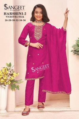 Sangeet Harshini 2 Festive Wear Vichitra Blooming Silk Embroidered Top Pant Dupatta Wholesale kurtis catalogs