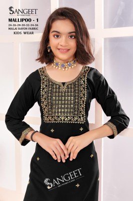 Sangeet Mallipoo 1 Premium Kids Ethnic Dress Malai Rayon, Gold Sequin And Embroidery Work Wholesale kurtis catalogs