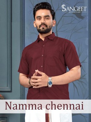 Sangeet Namma Chennai Bombay Slub Cotton Shirt with Veshti Set 