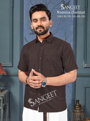 Sangeet Namma Chennai Bombay Slub Cotton Shirt with Veshti Set mens shirts