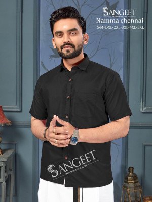 Sangeet Namma Chennai Bombay Slub Cotton Shirt with Veshti Set mens shirts