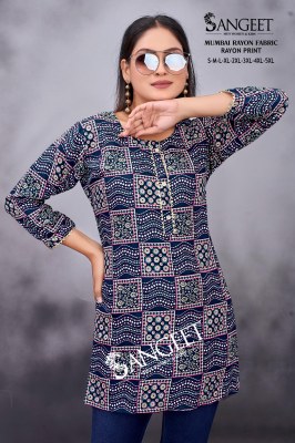 Sangeet present Mumbai reyon printed short western top collection at affordable rate Amavi