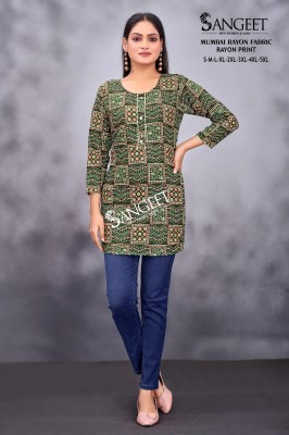 Sangeet present Mumbai reyon printed short western top collection at affordable rate western wear catalogs