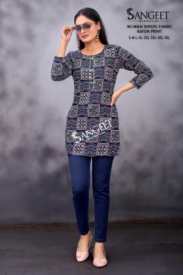 Sangeet present Mumbai reyon printed short western top collection at affordable rate western wear catalogs