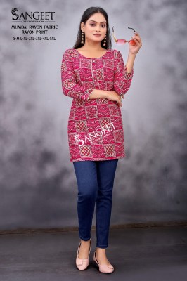 Sangeet present Mumbai reyon printed short western top collection at affordable rate western wear catalogs